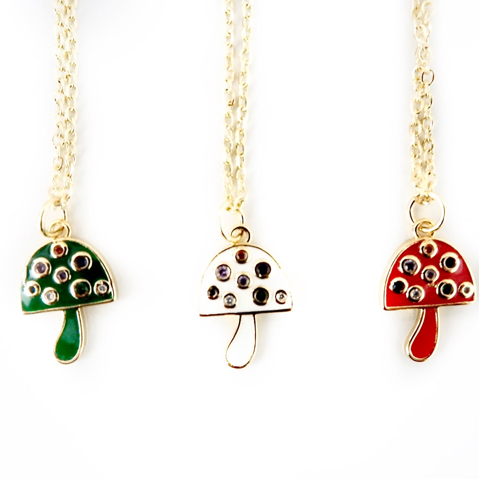 enamel gemstone mushroom necklace