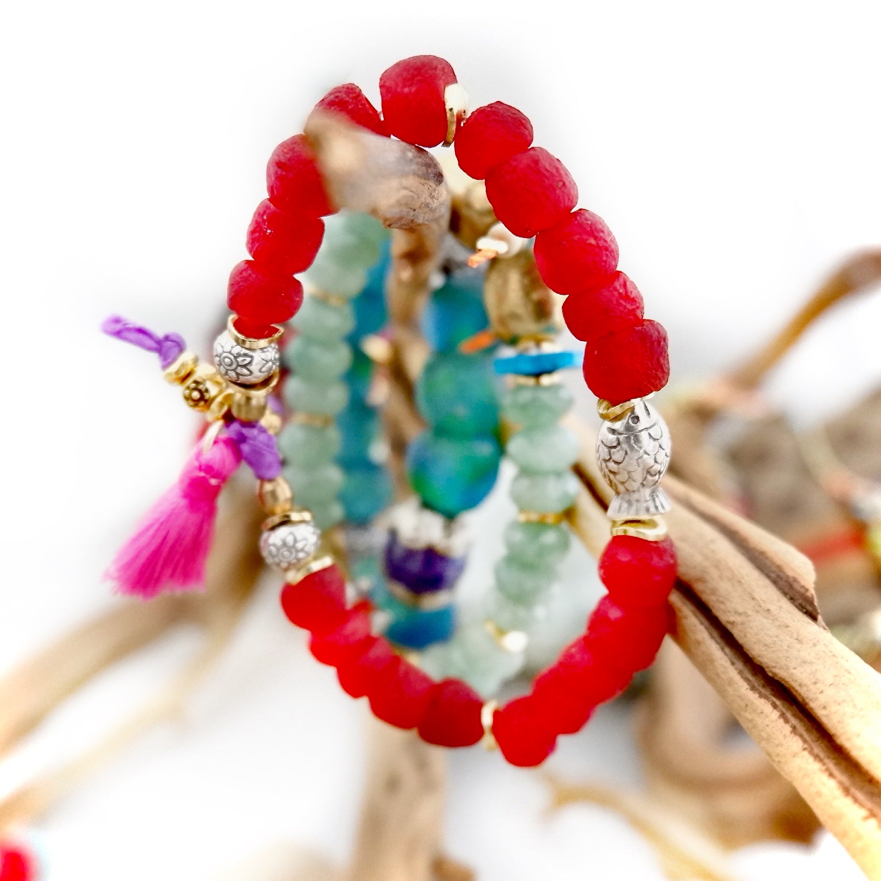 aqua glass pebbles bracelet