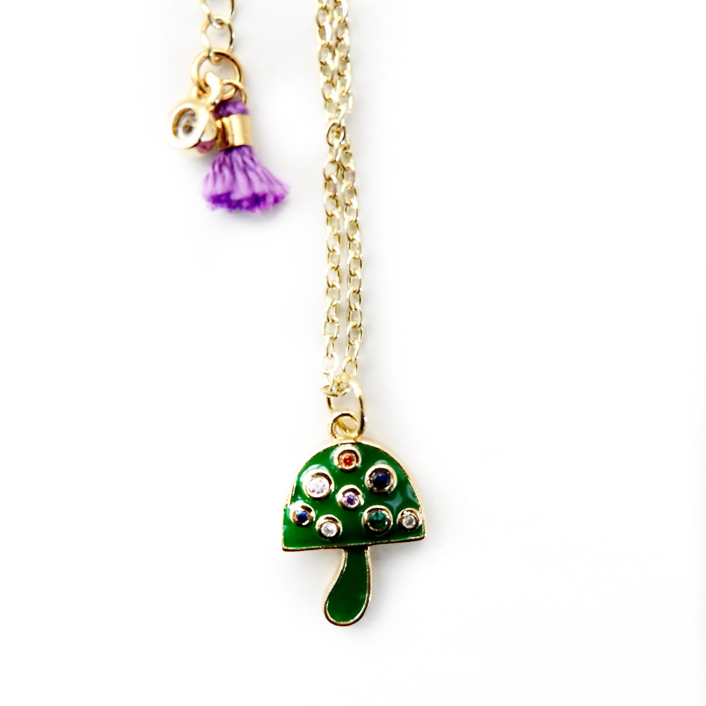enamel gemstone mushroom necklace