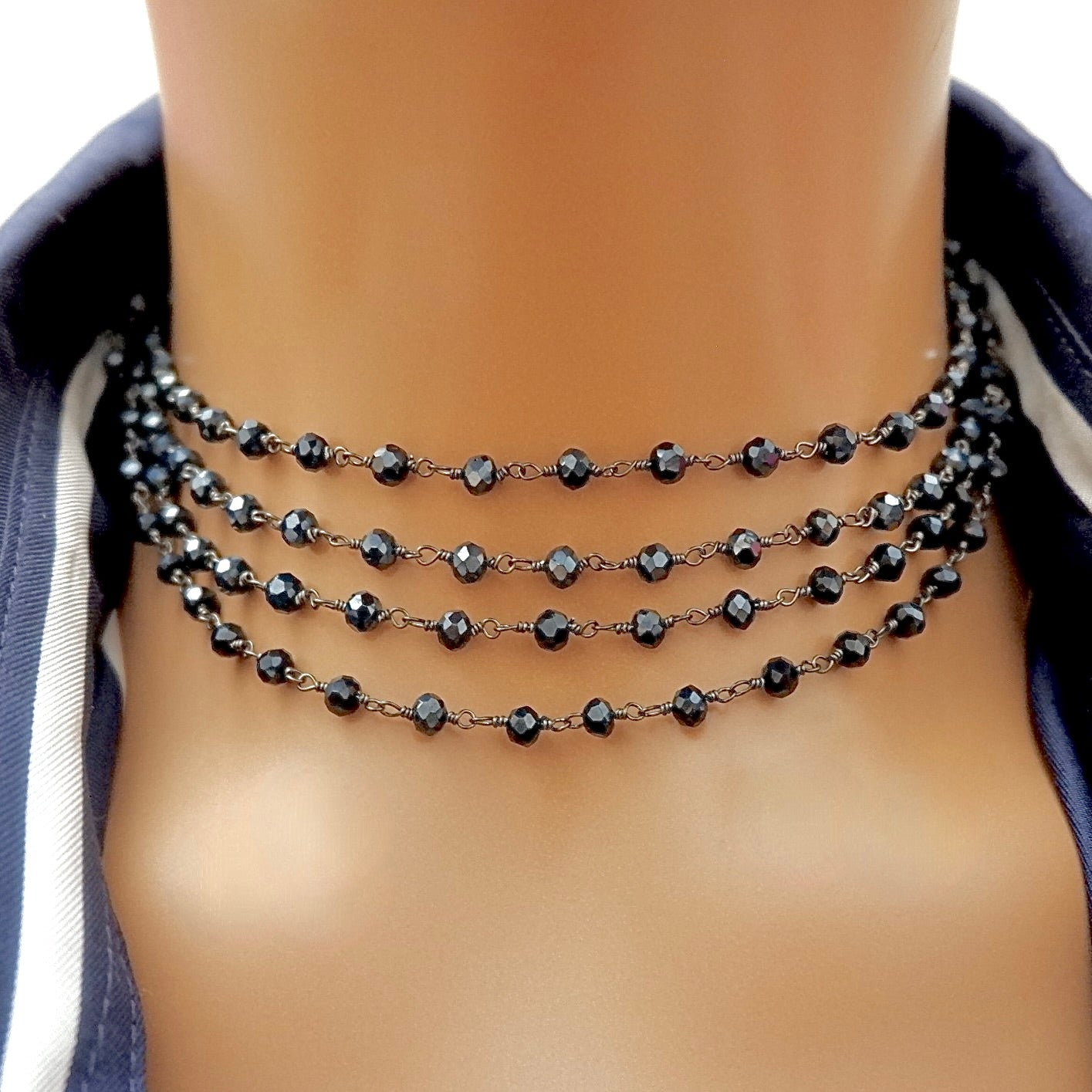my long dainty blue pyrite necklace