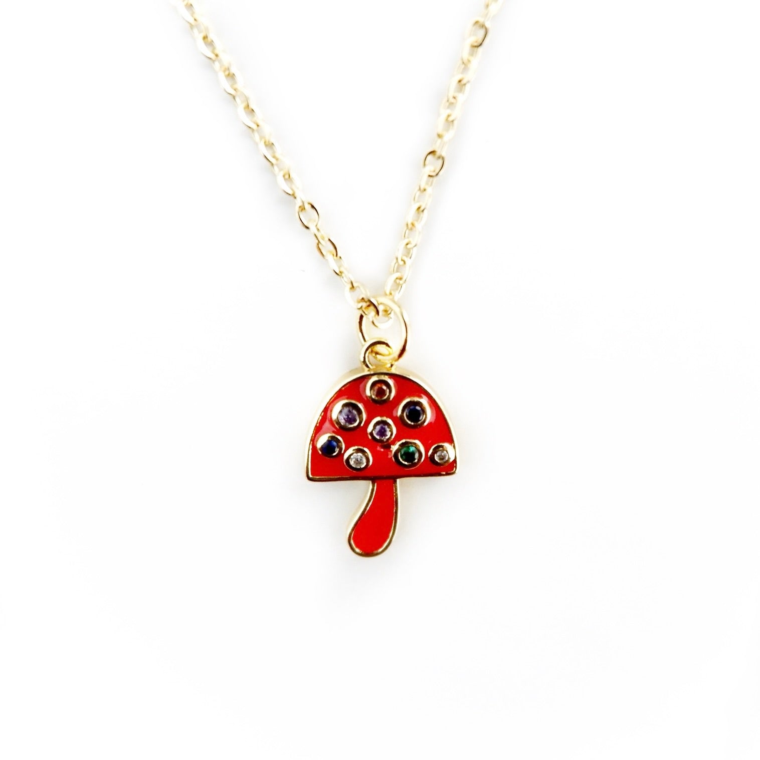 enamel gemstone mushroom necklace