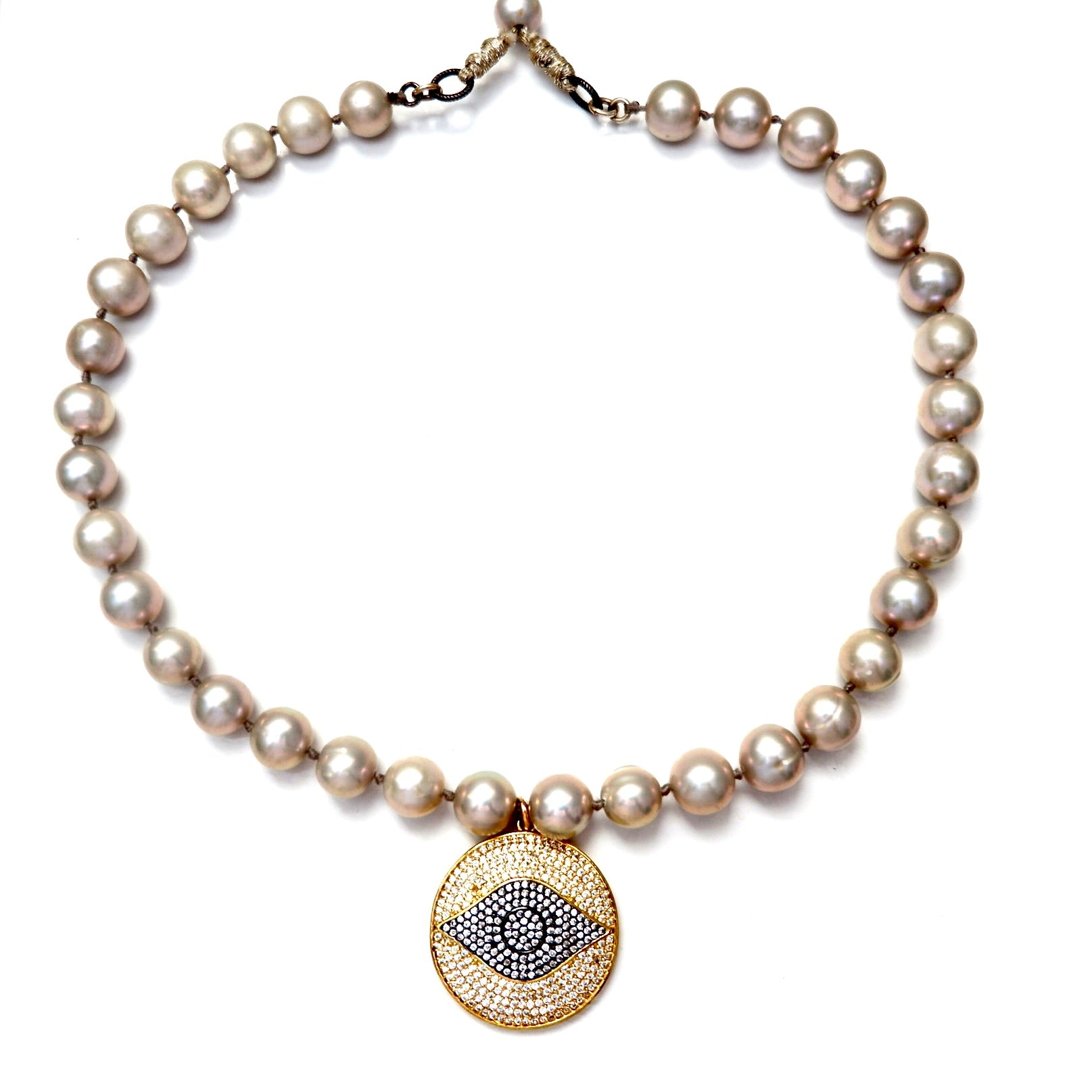 my grey pearl evil eye necklace