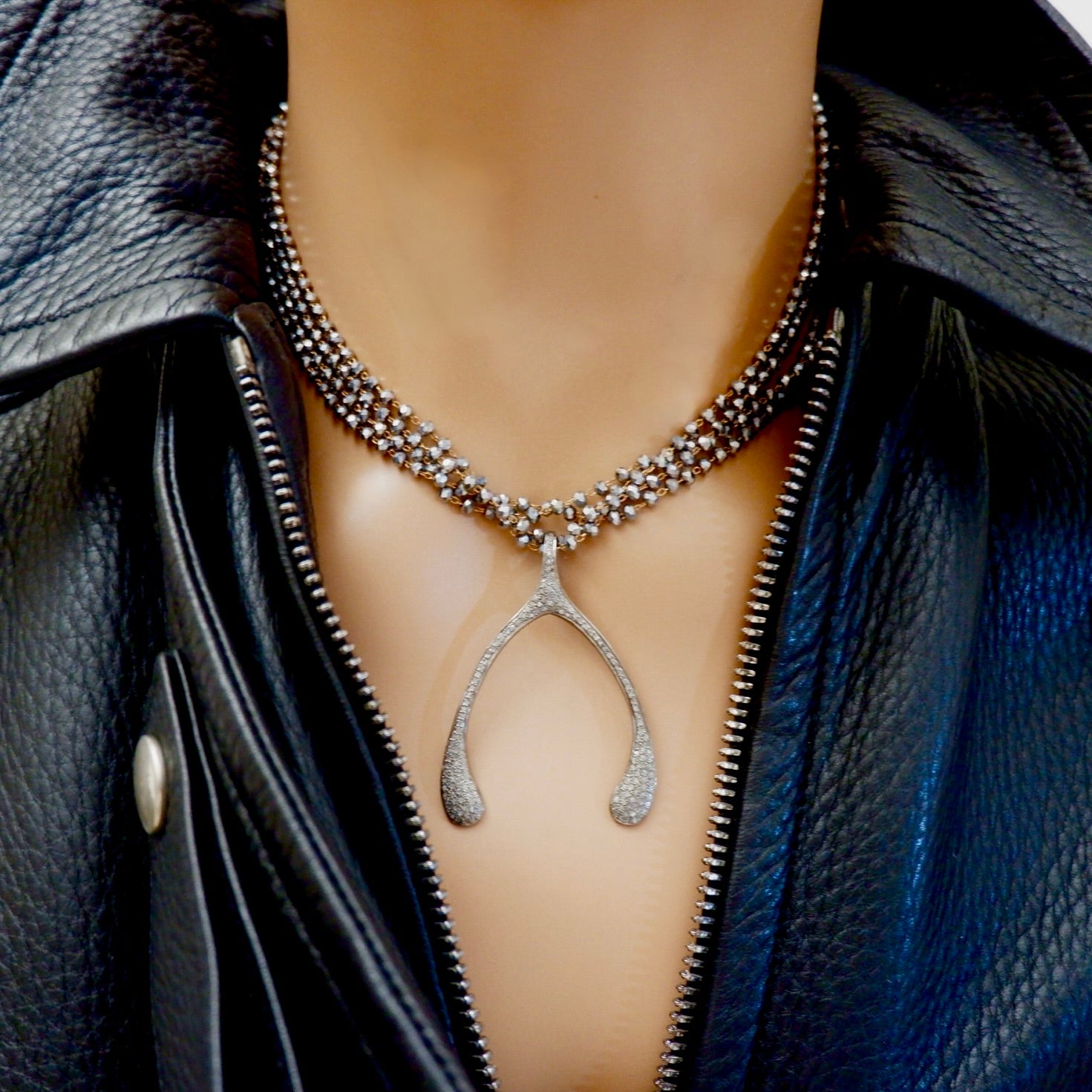 pave diamond wishbone necklace