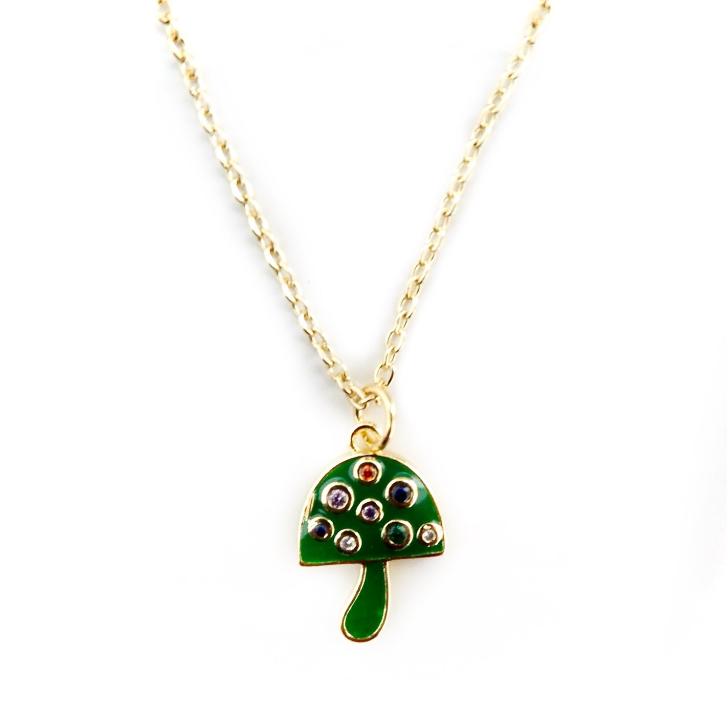 enamel gemstone mushroom necklace