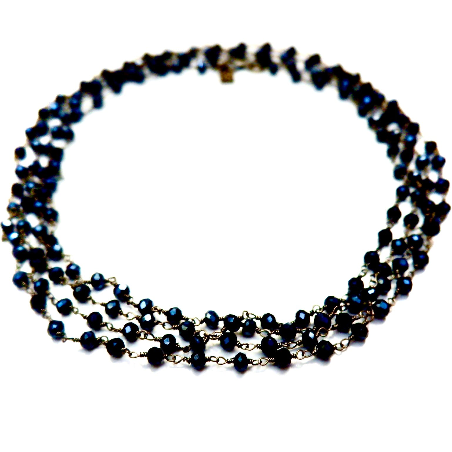 my long dainty blue pyrite necklace