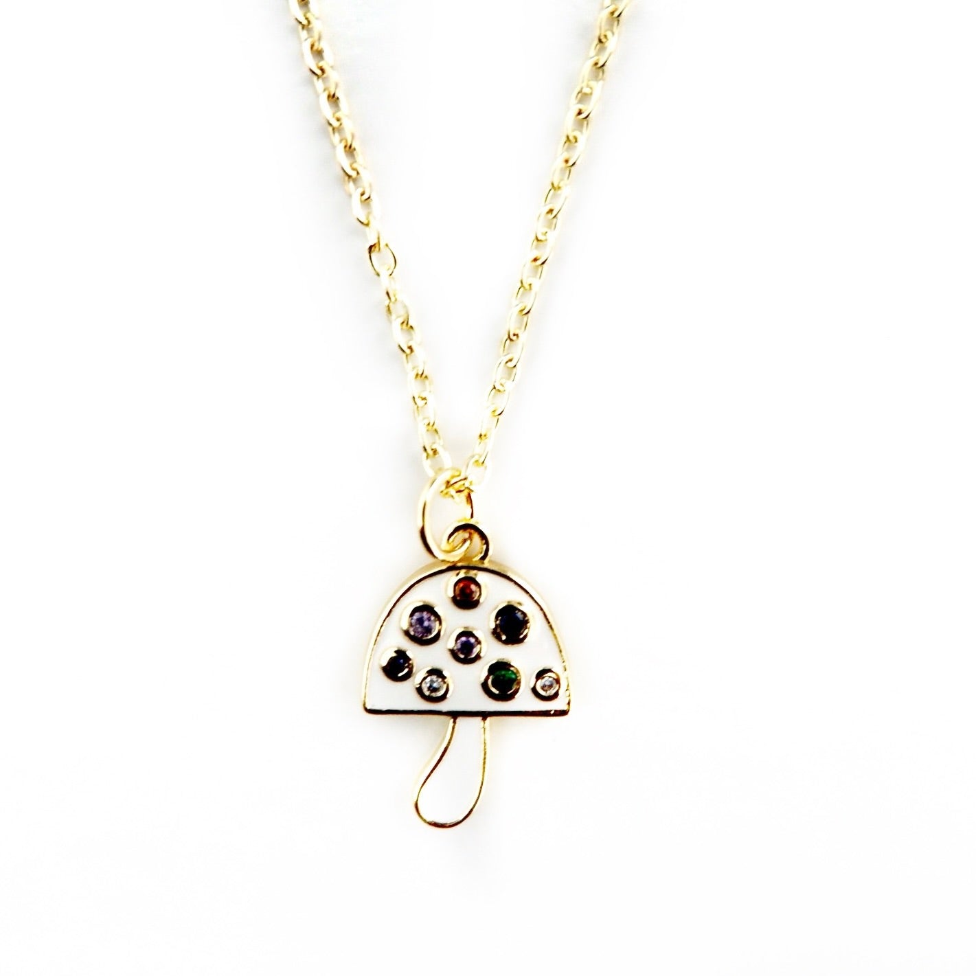 enamel gemstone mushroom necklace