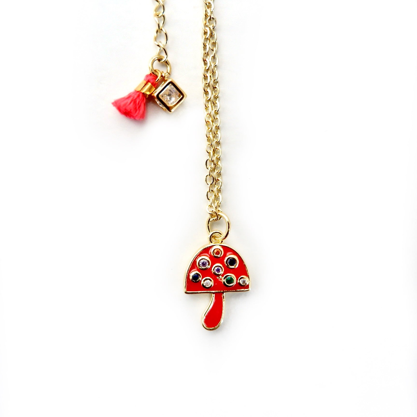 enamel gemstone mushroom necklace
