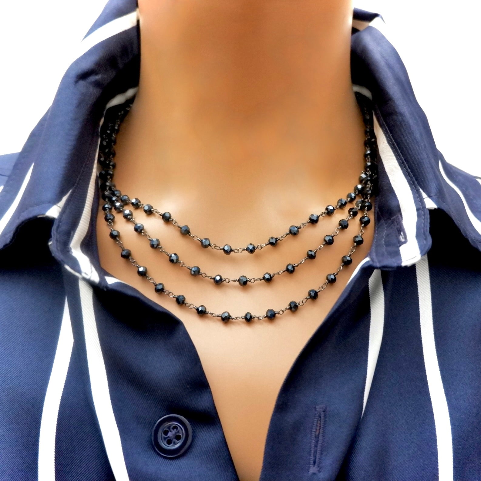 my long dainty blue pyrite necklace