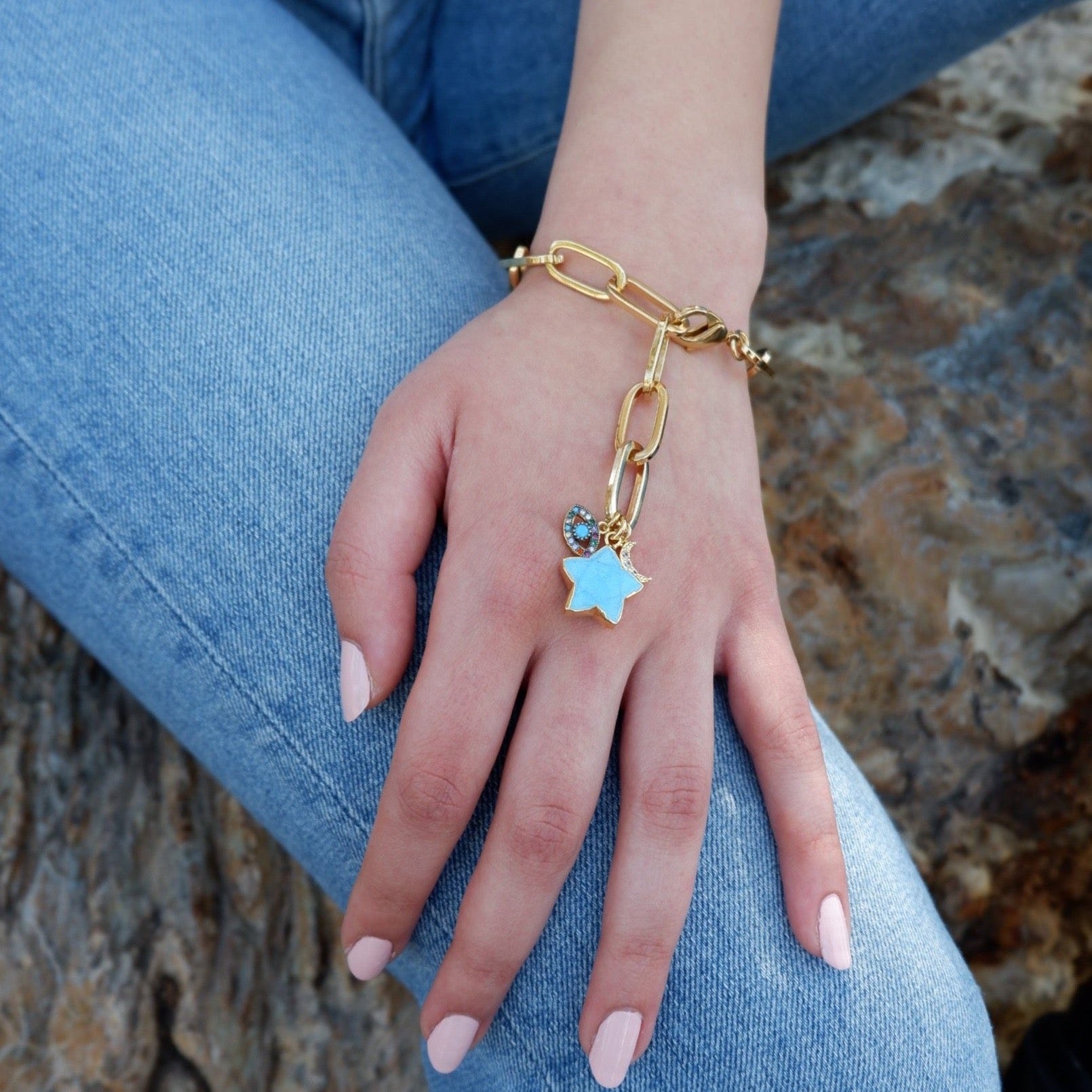 blue star eye moon bracelet