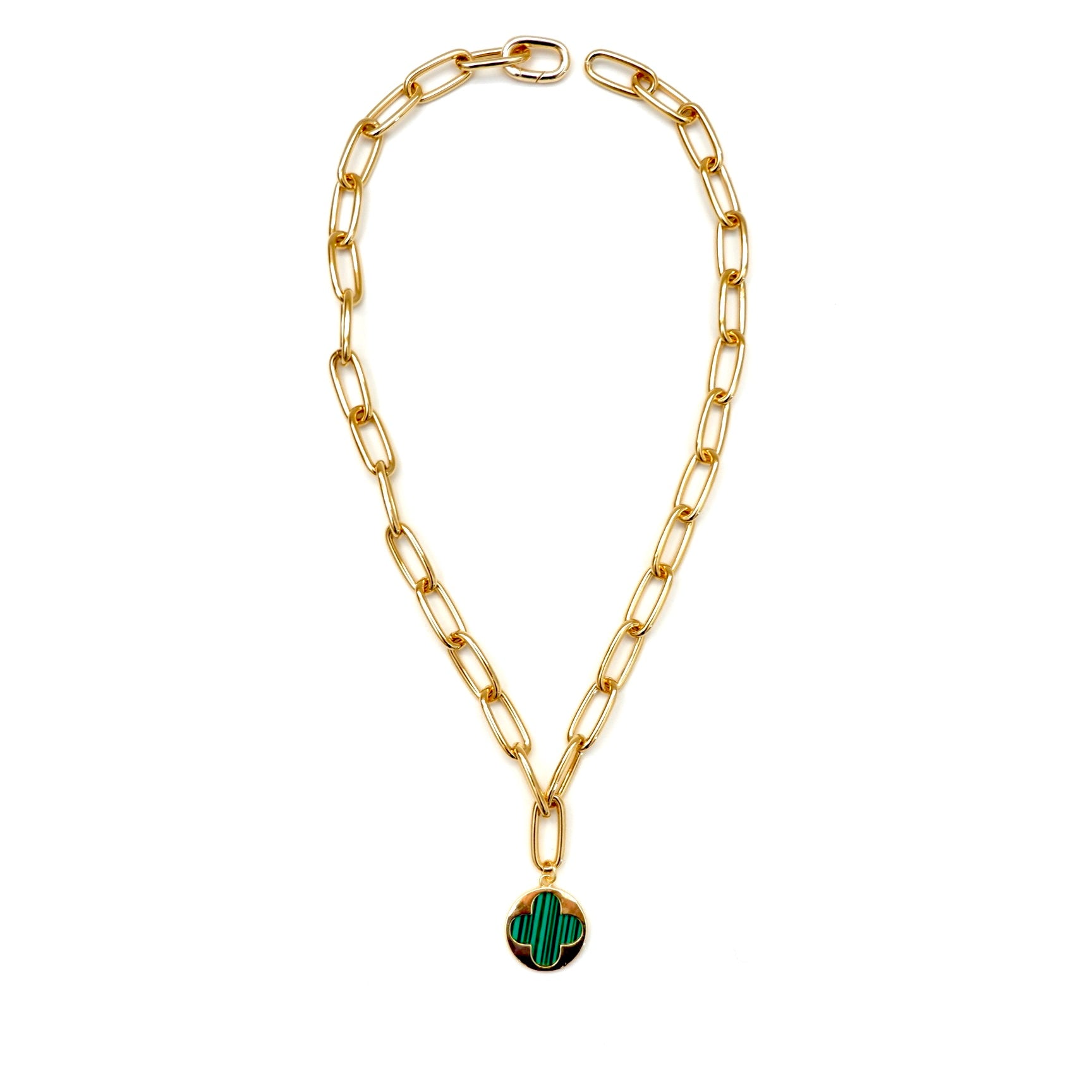 my stylish malachite clover necklace