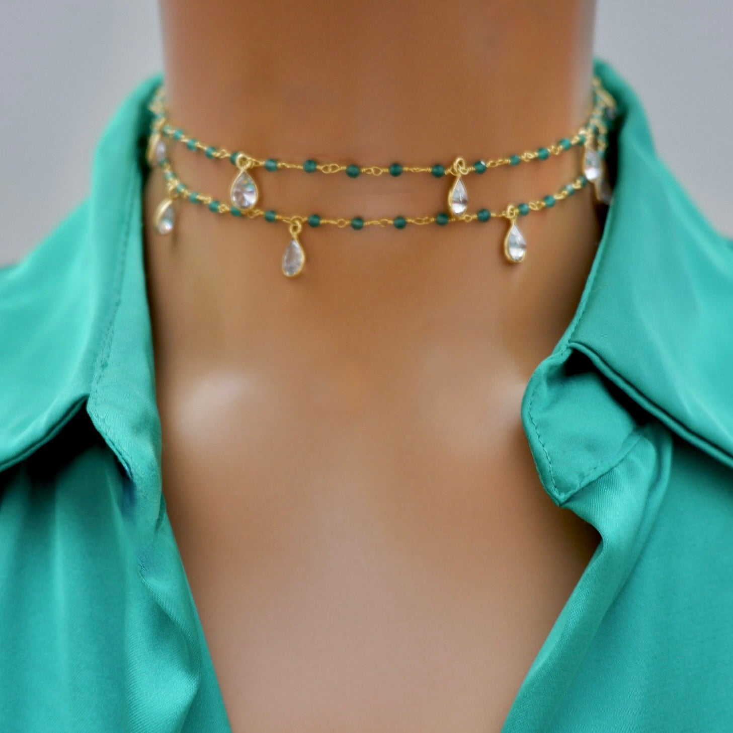 dangling drops jade chain necklace