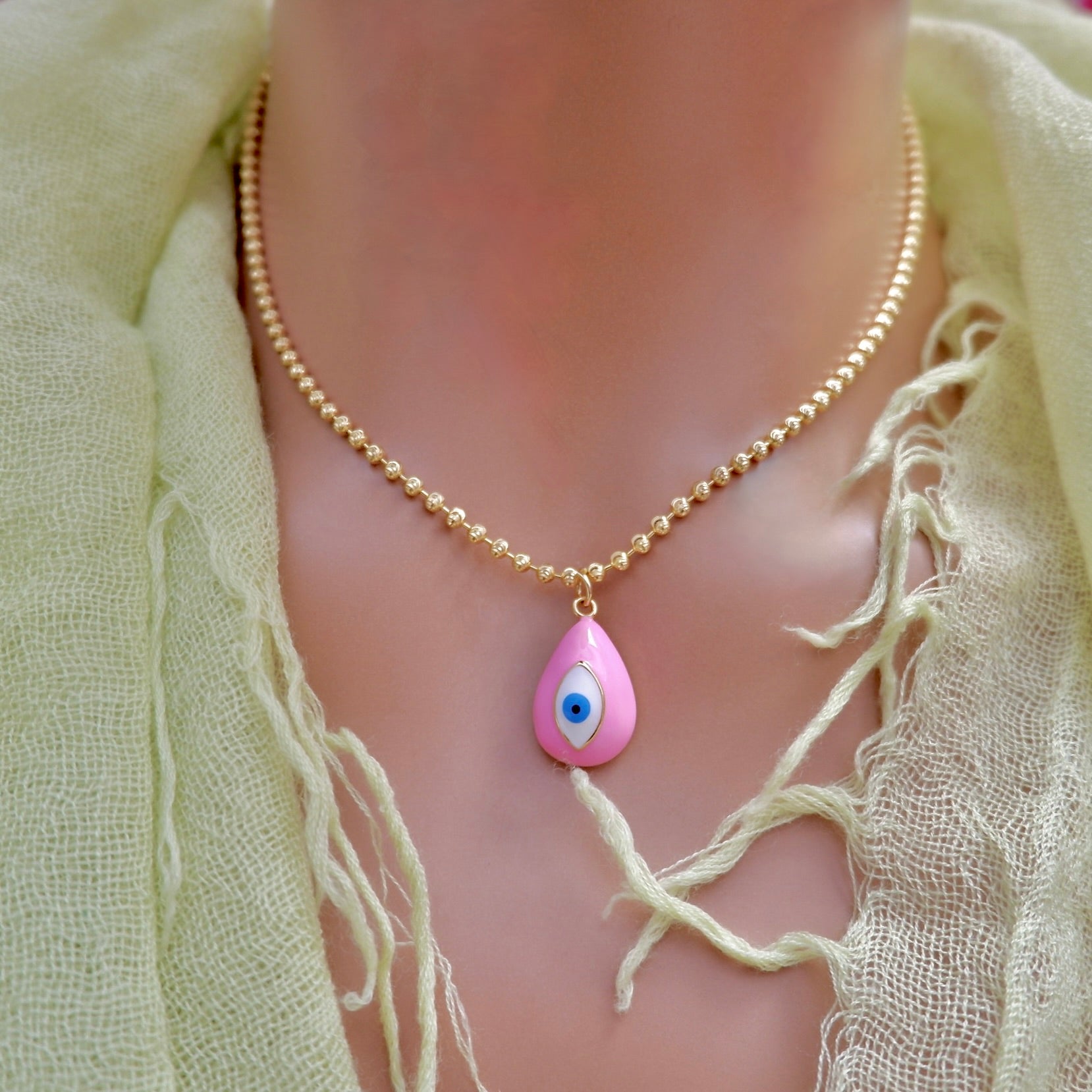 my sweet pink evil eye necklace