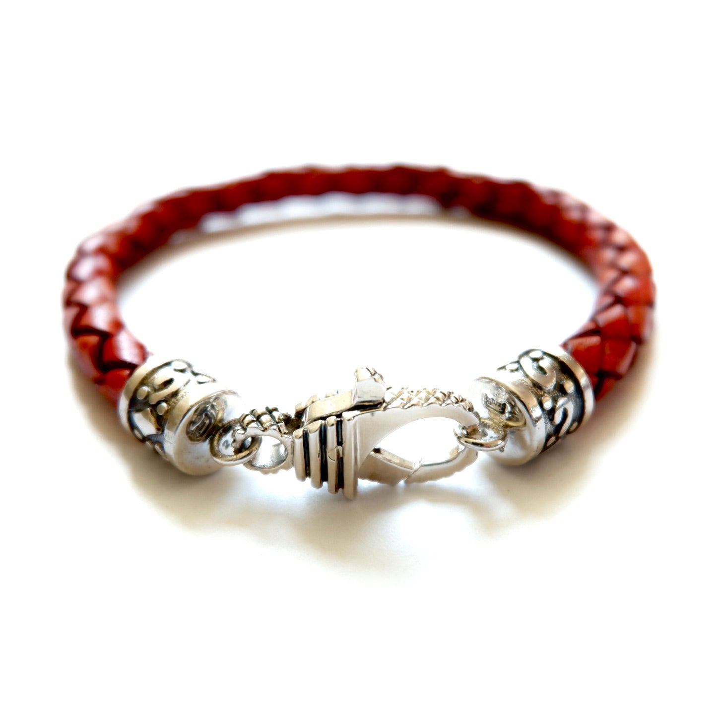red woven leather mens bracelet
