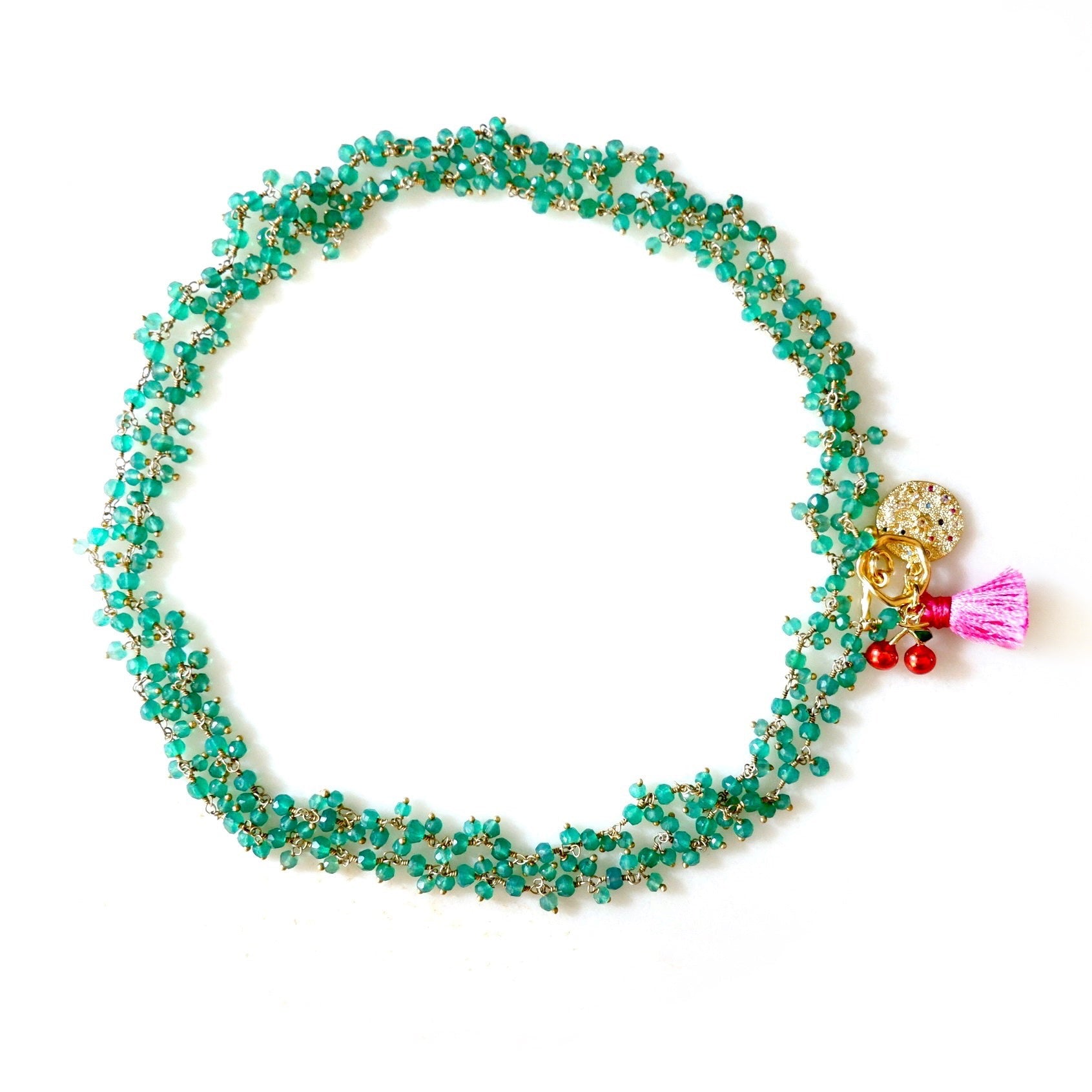 my tiny green agate cluster necklace
