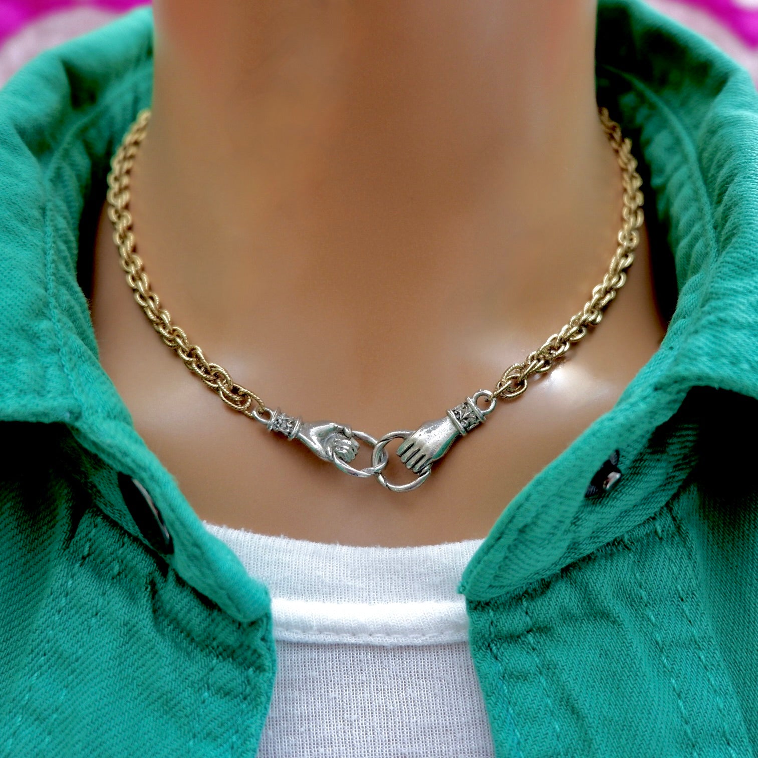 my hand in hand silver choker necklace