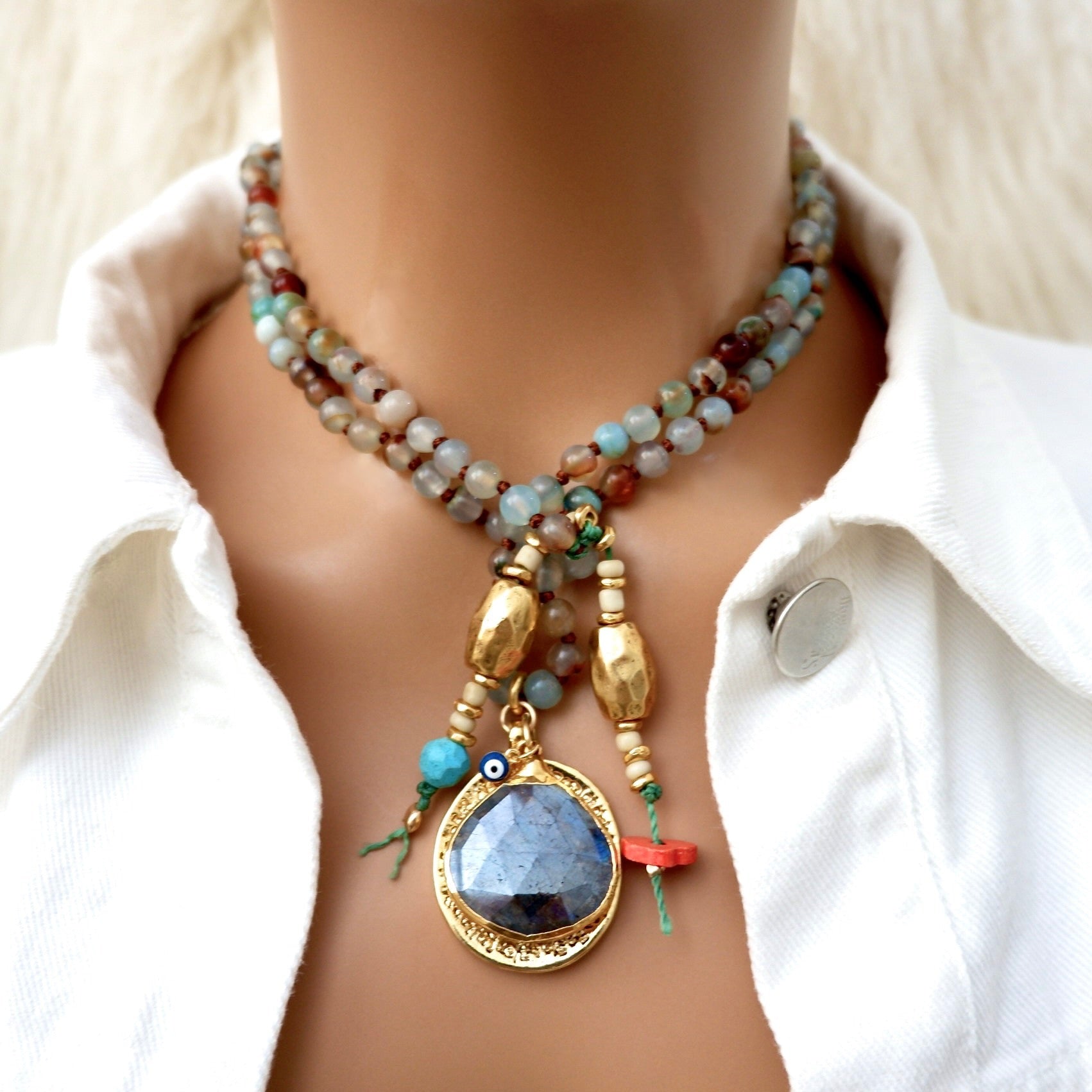 my luxe riverstone medallion necklace