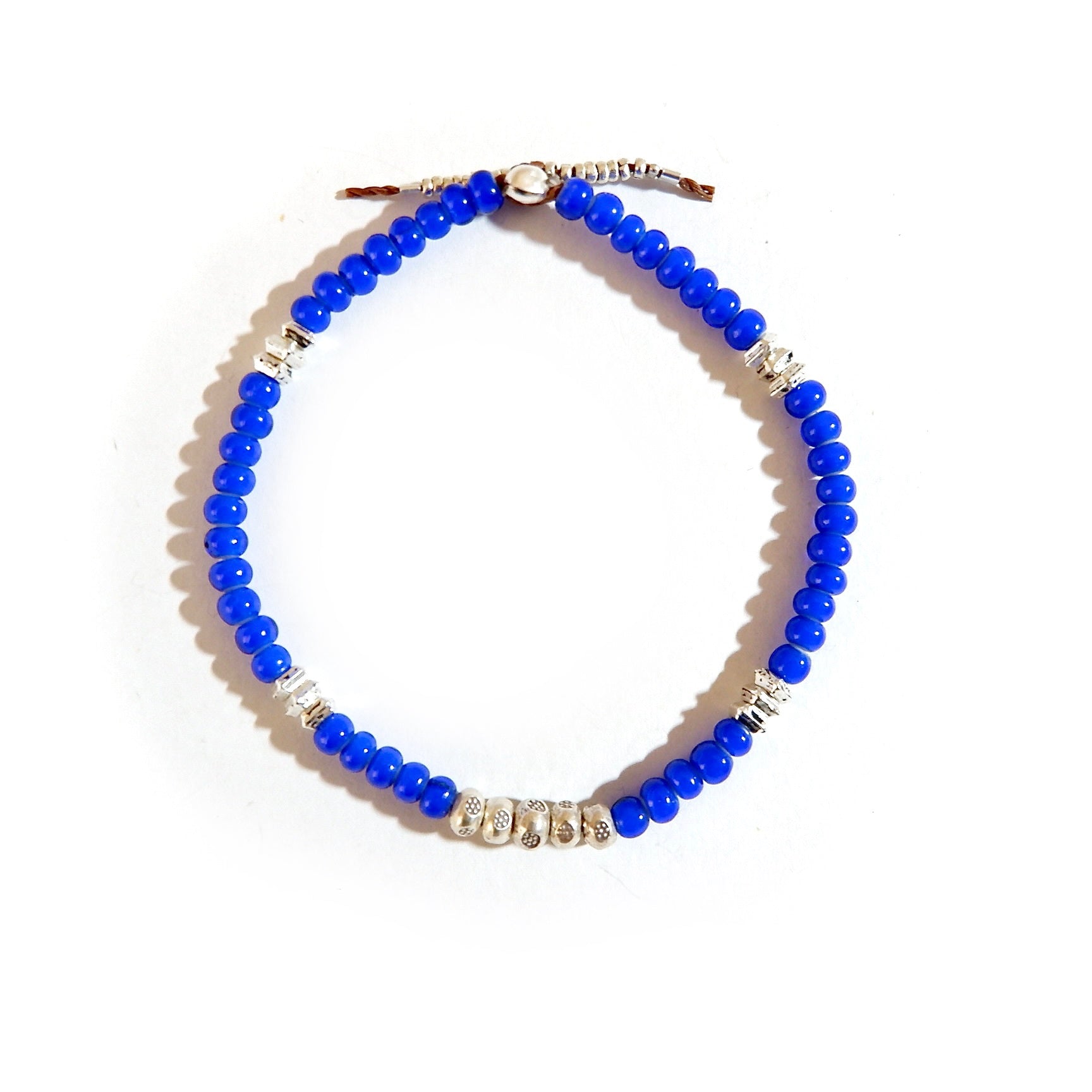 small vintage royal blue beads mens bracelet