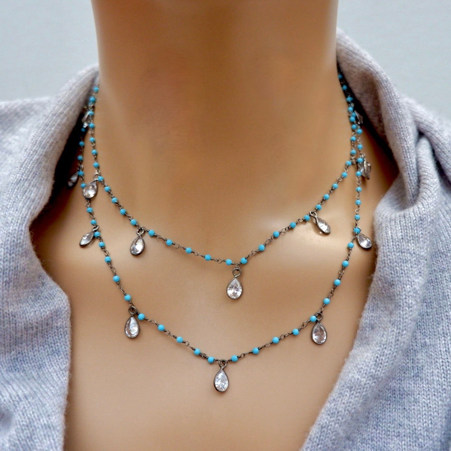 dangling drops turquoise chain necklace