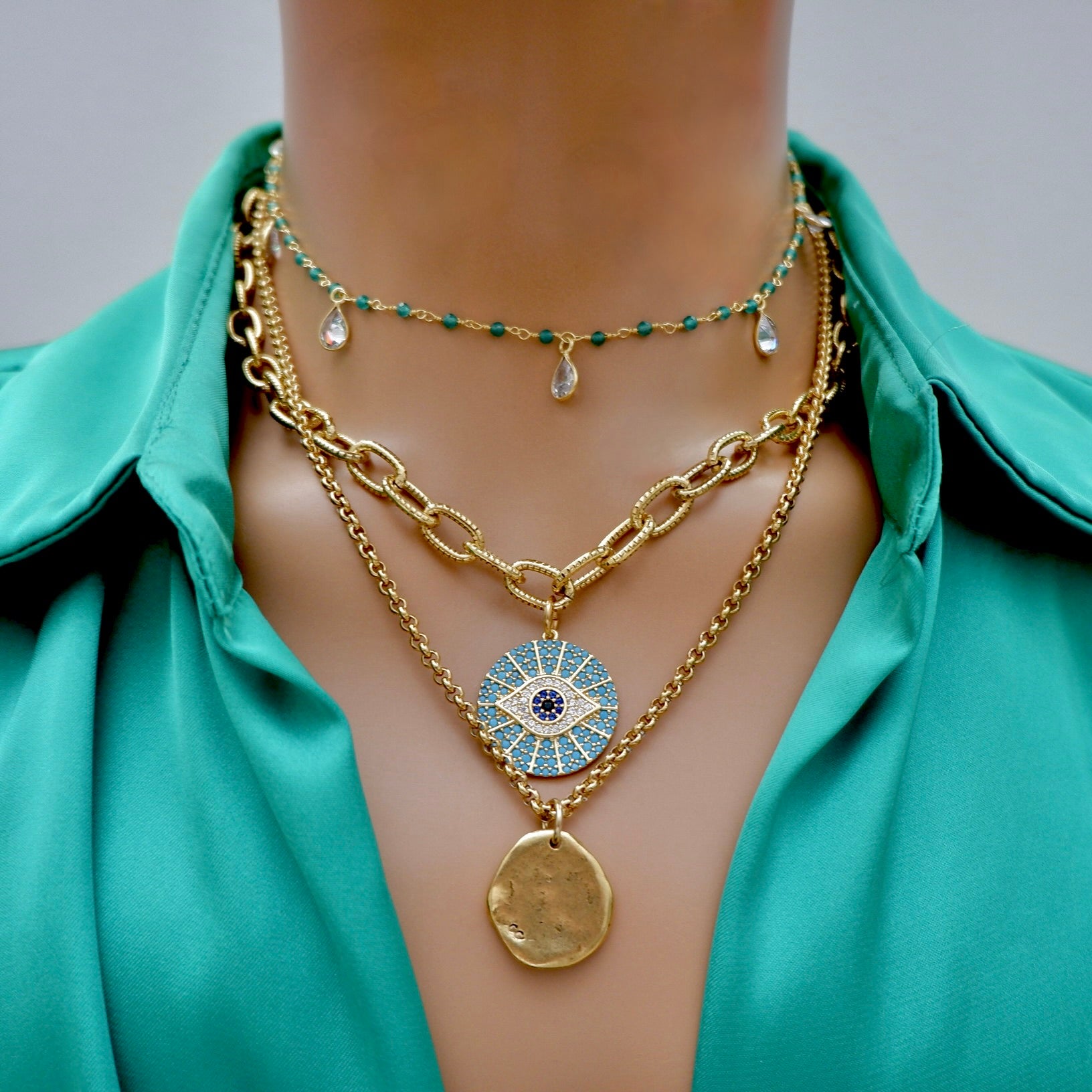 dangling drops jade chain necklace