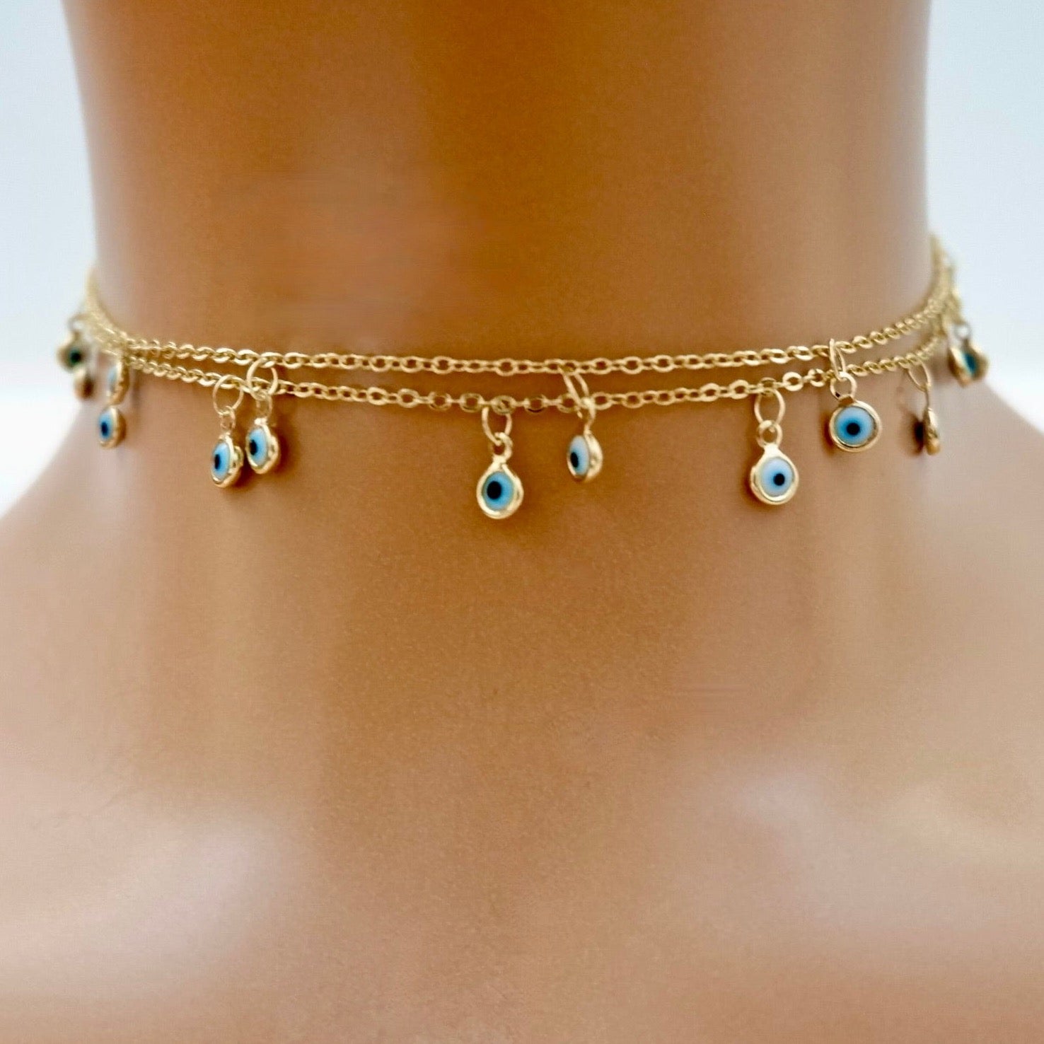 tiny dangling eye charm necklace