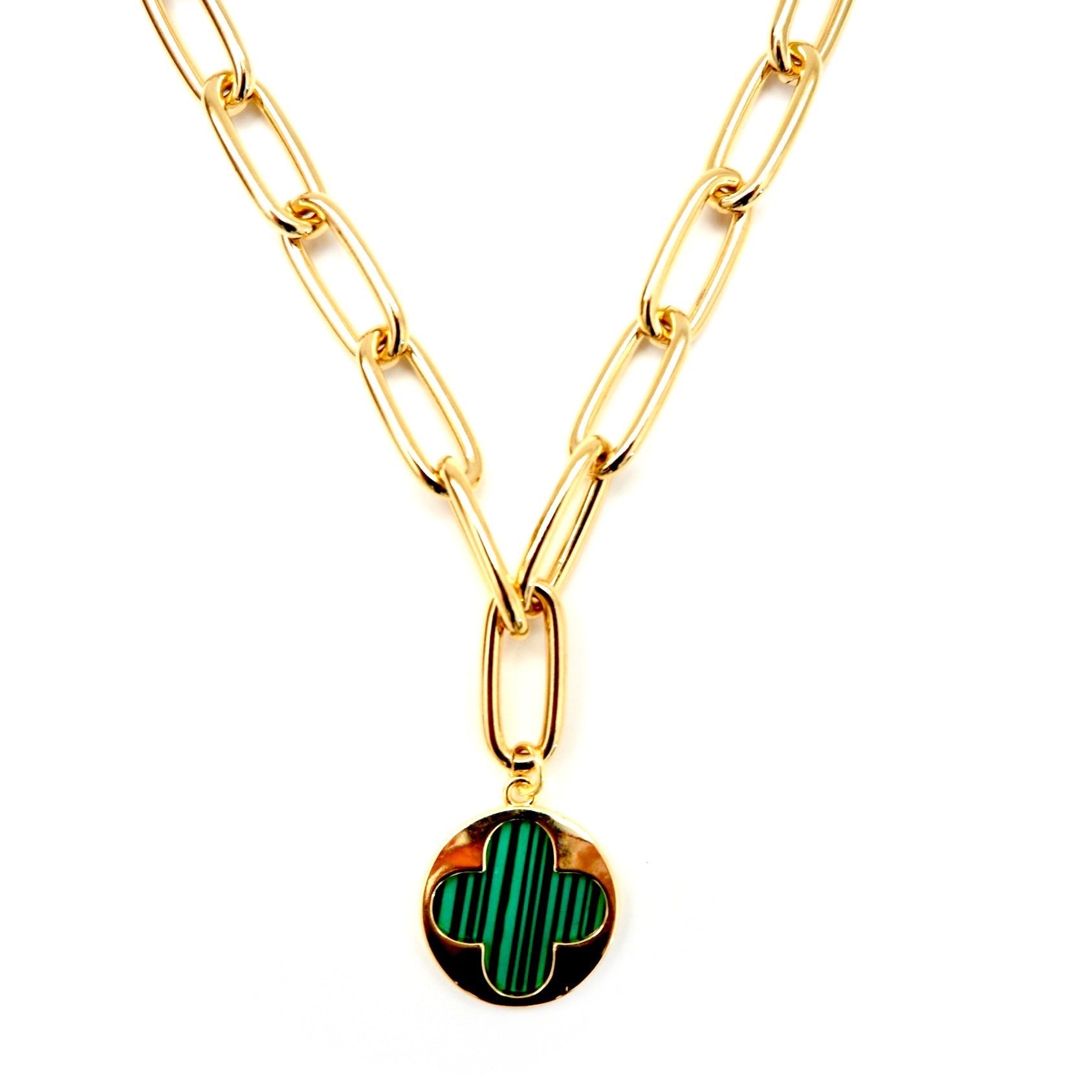 my stylish malachite clover necklace