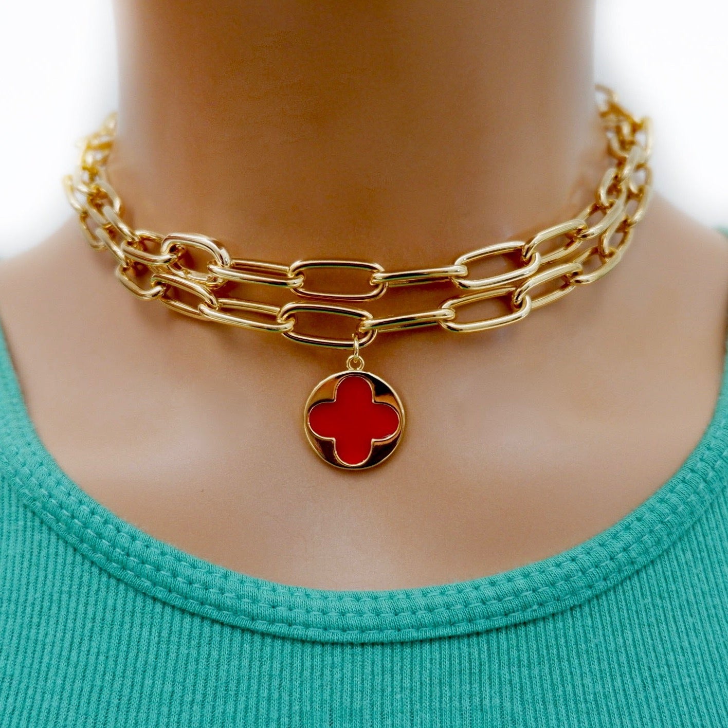 my stylish carnelian clover necklace