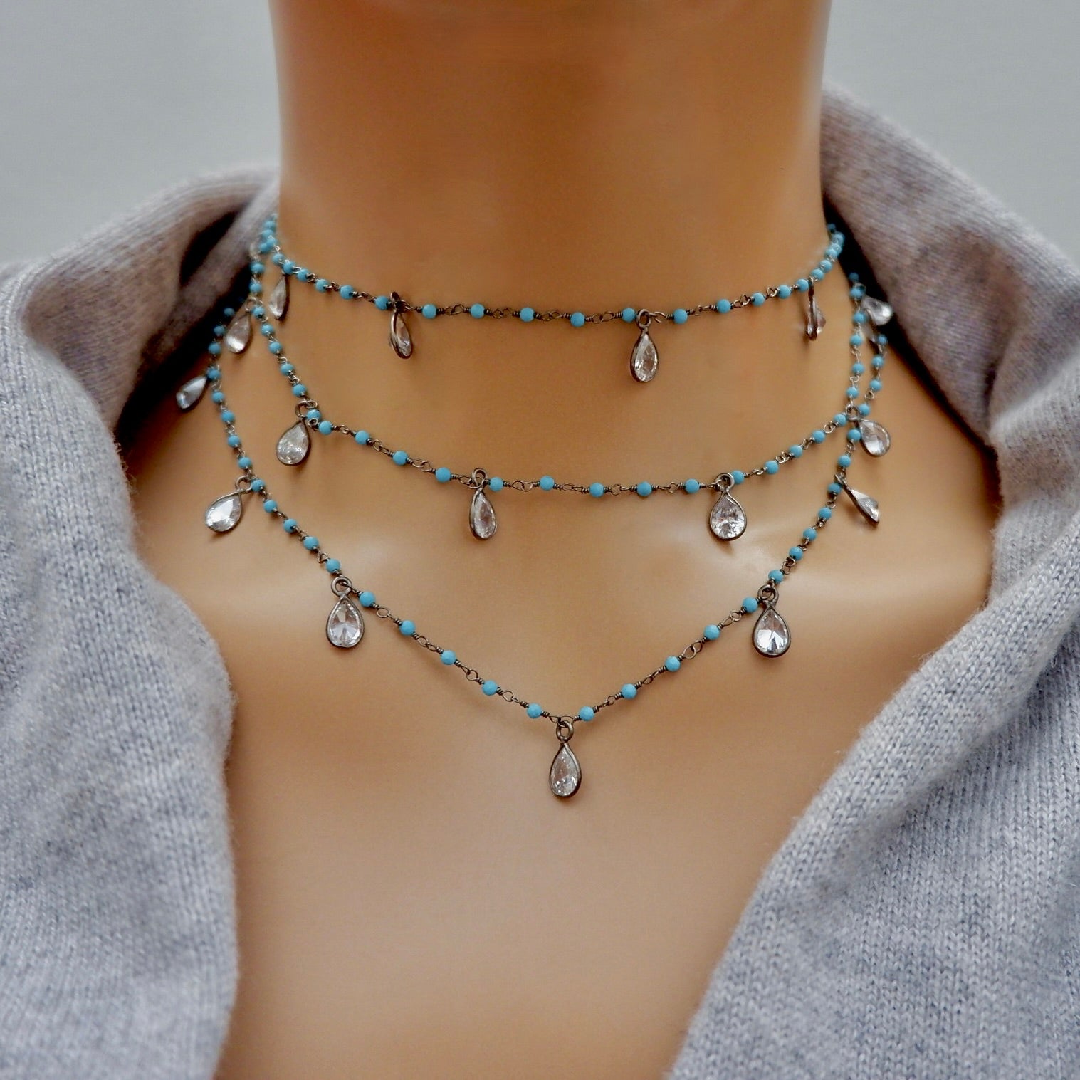 dangling drops turquoise chain necklace