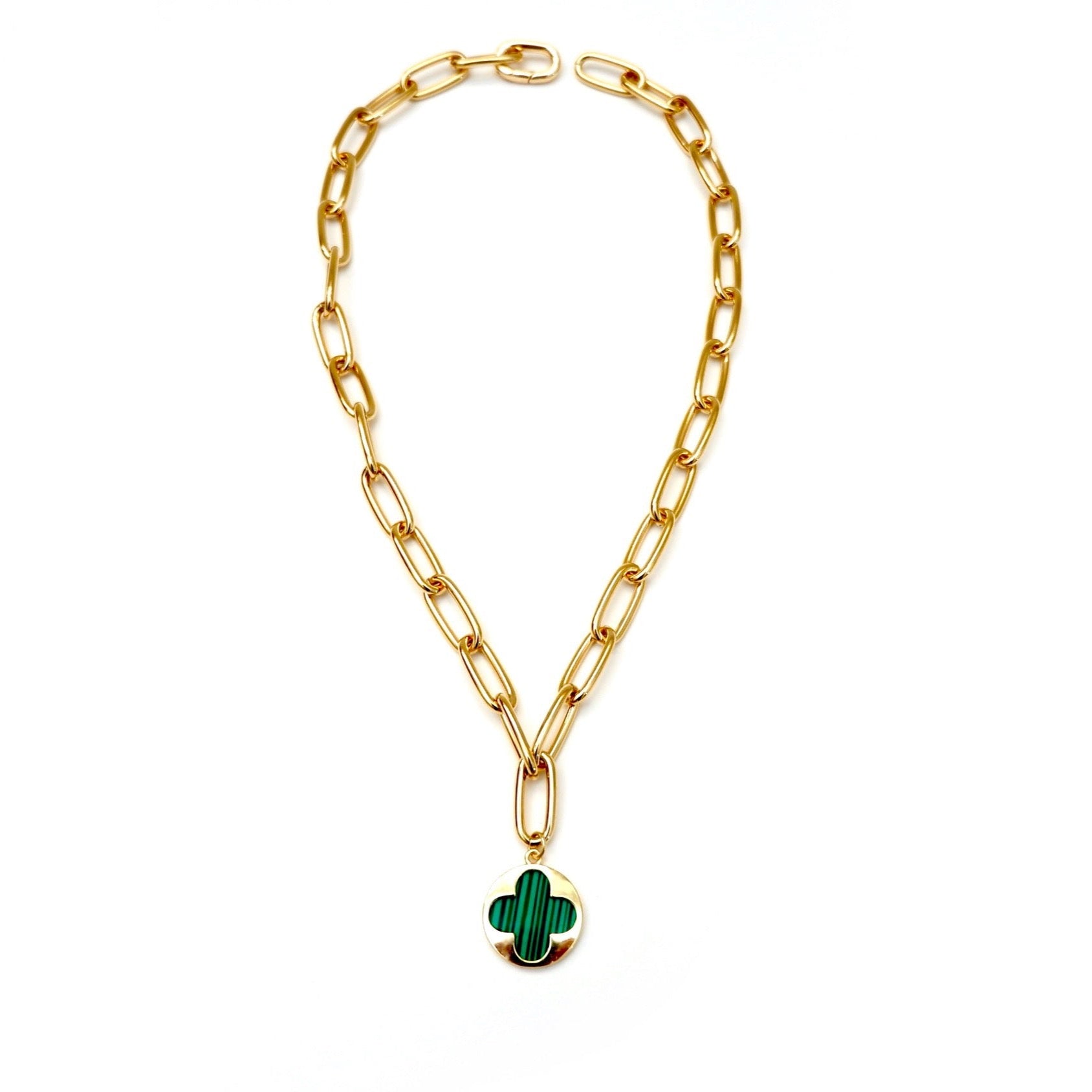 my stylish malachite clover necklace