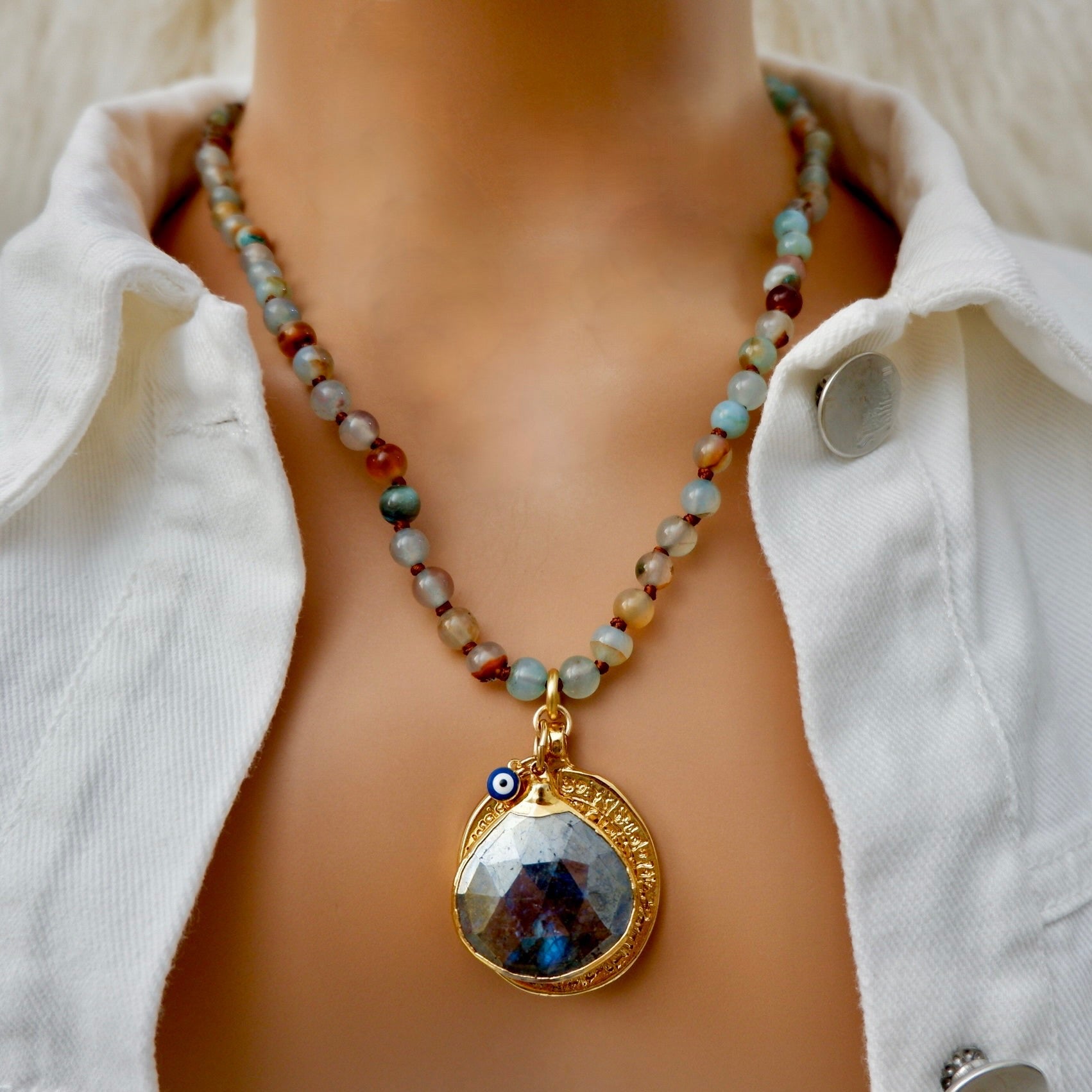 my luxe riverstone medallion necklace