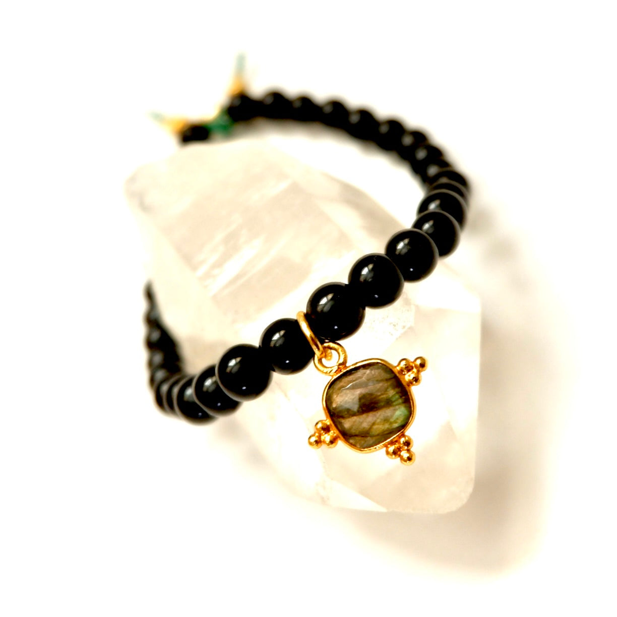 labradorite charm onyx bracelet