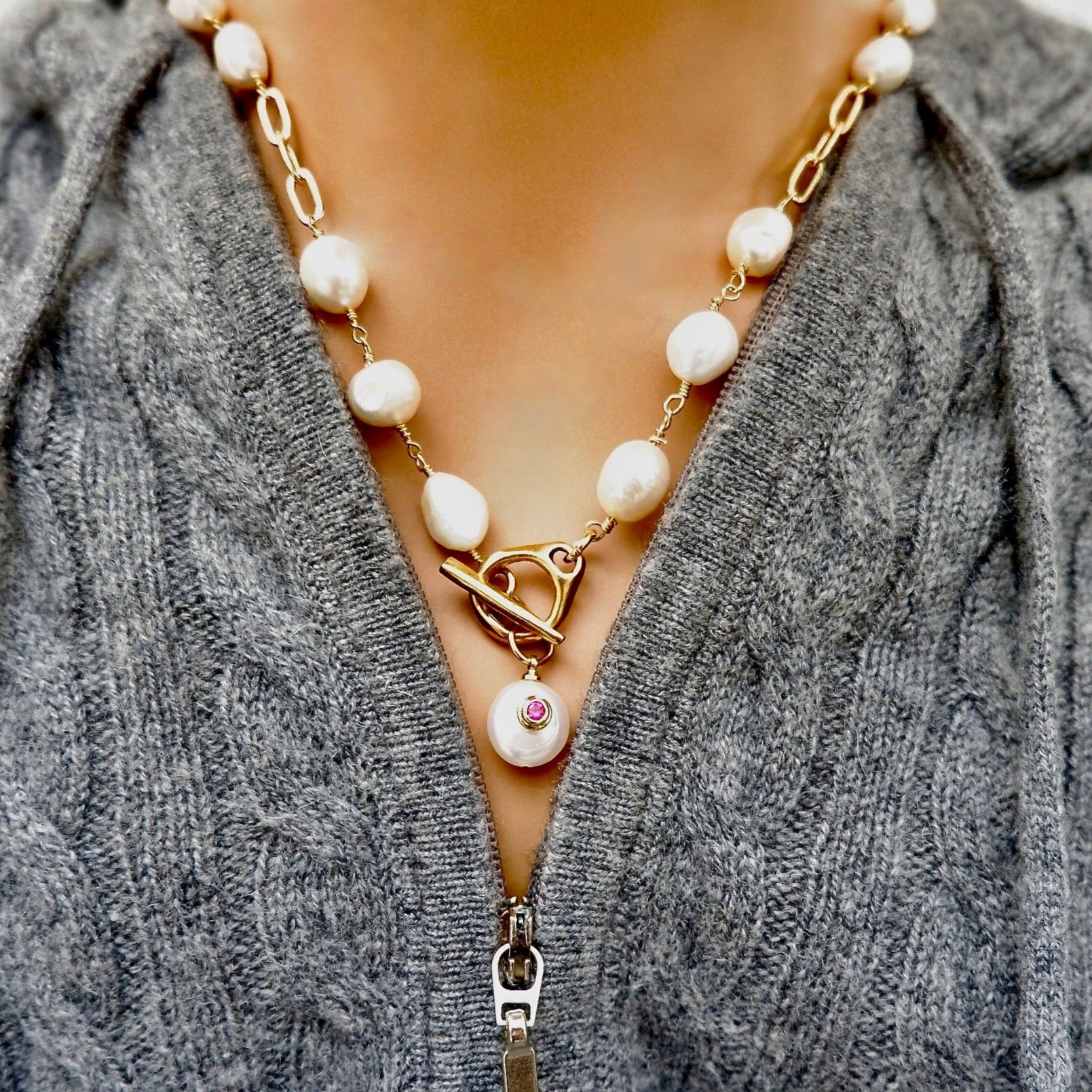 ruby dot pearl necklace