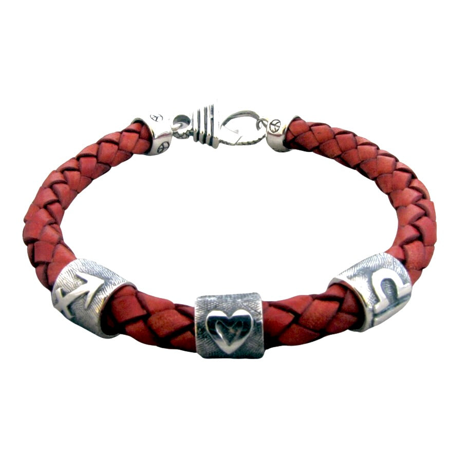 woven red leather love mens bracelet