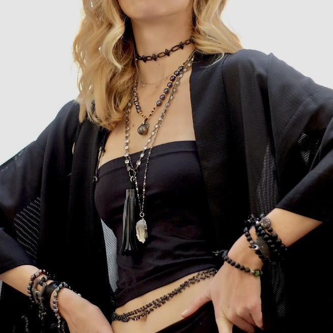 tiny onyx cluster choker necklace
