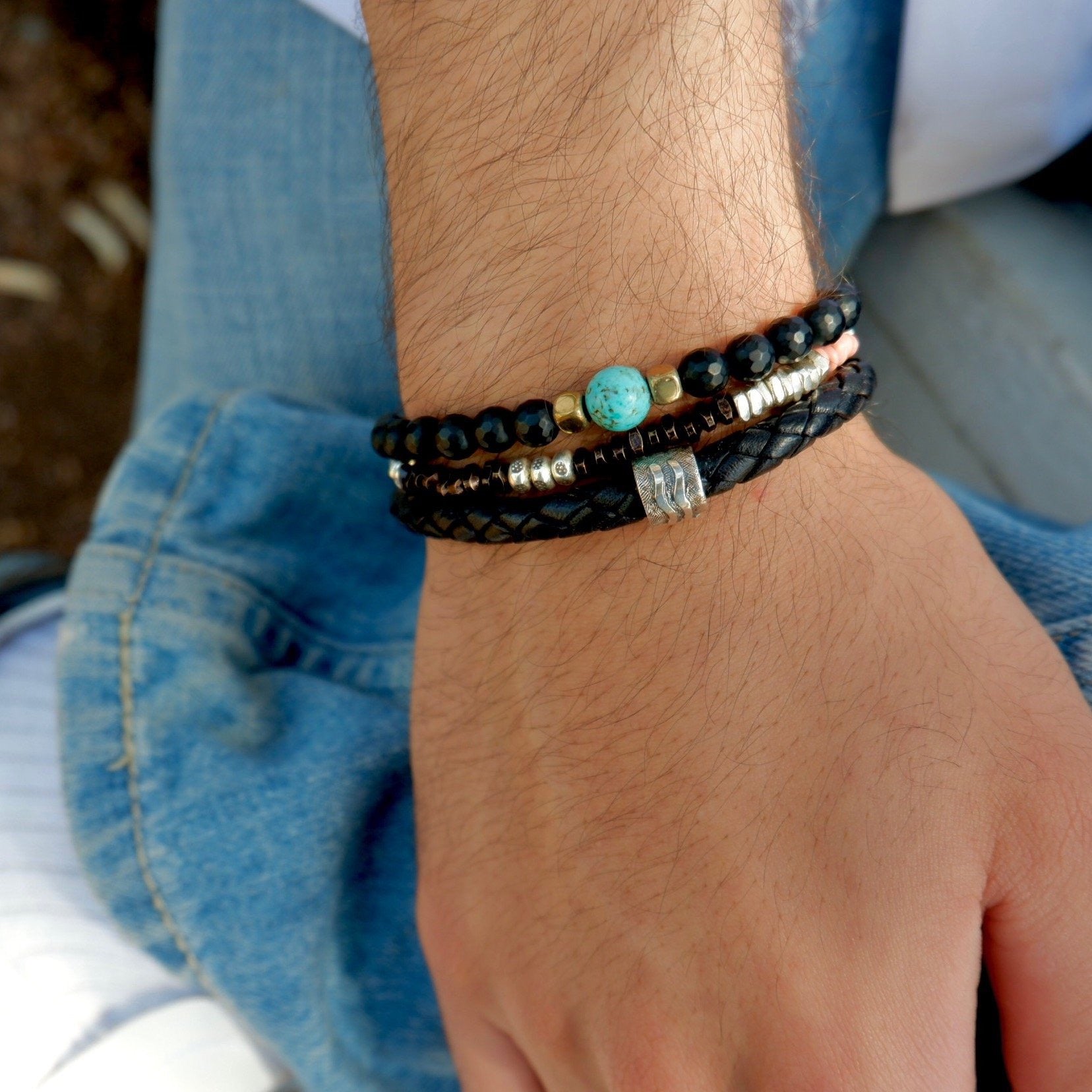 onyx turquoise mens bracelet
