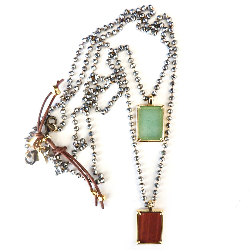 rectangle gemstone pendant necklace