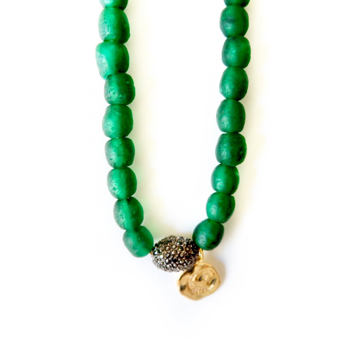 vintage glass on gold strings necklace