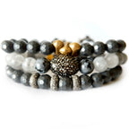 hematite and three pave diamonds bracelet