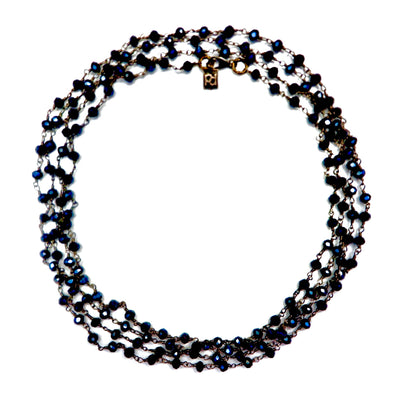 my long dainty blue pyrite necklace