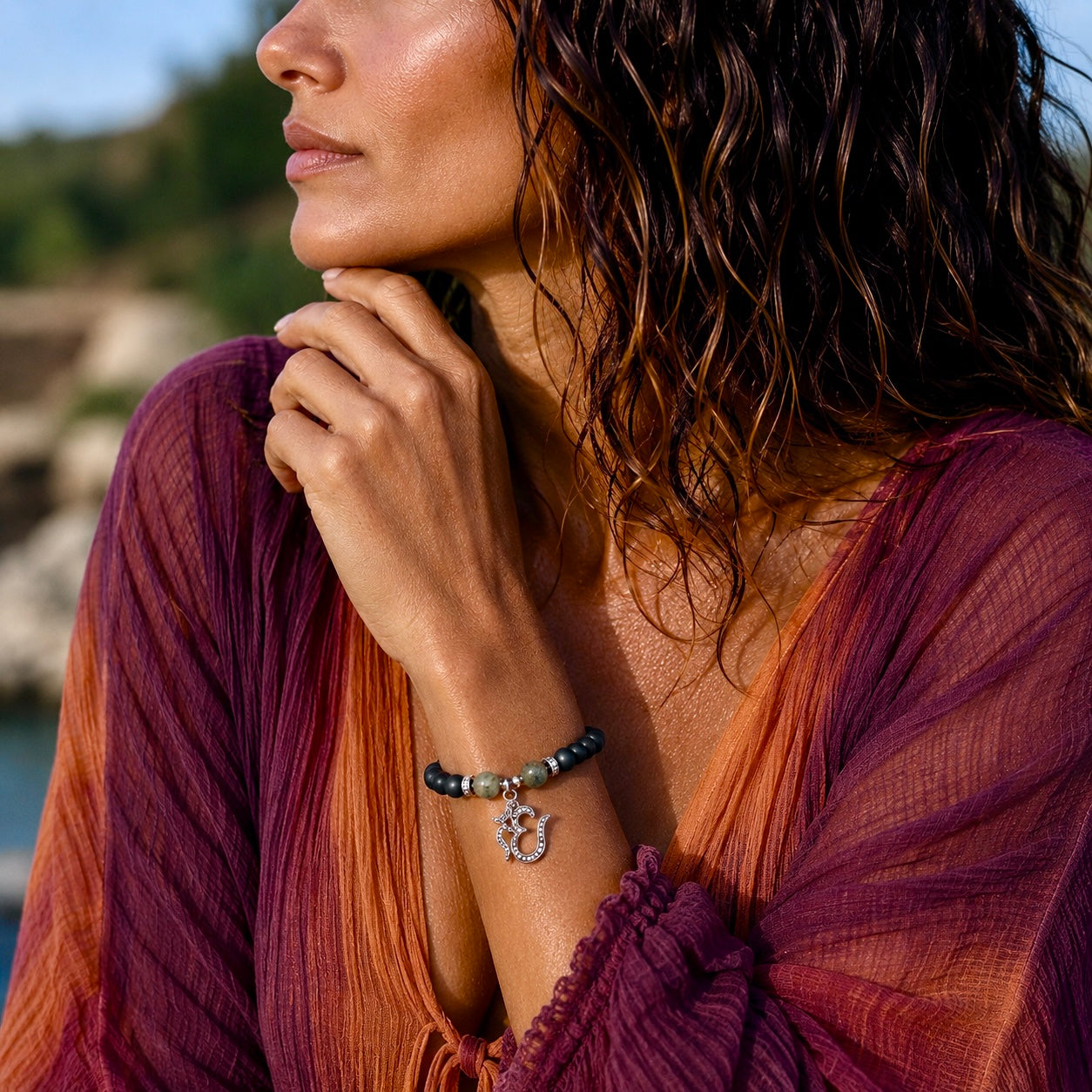 hematite pave diamond om bracelet