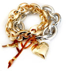 golden heart and metal chain bracelet