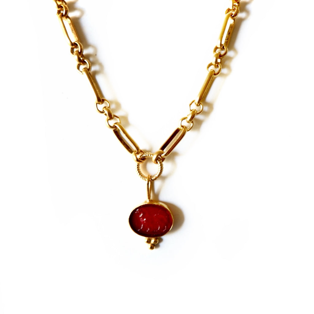 garnet lion intaglio necklace