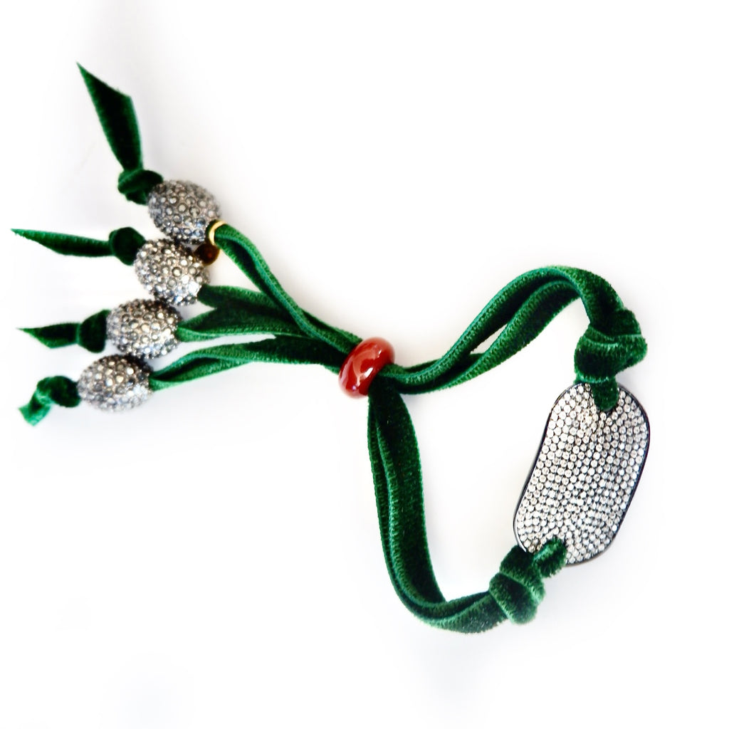 silk velvet luxe crystal tab bracelet