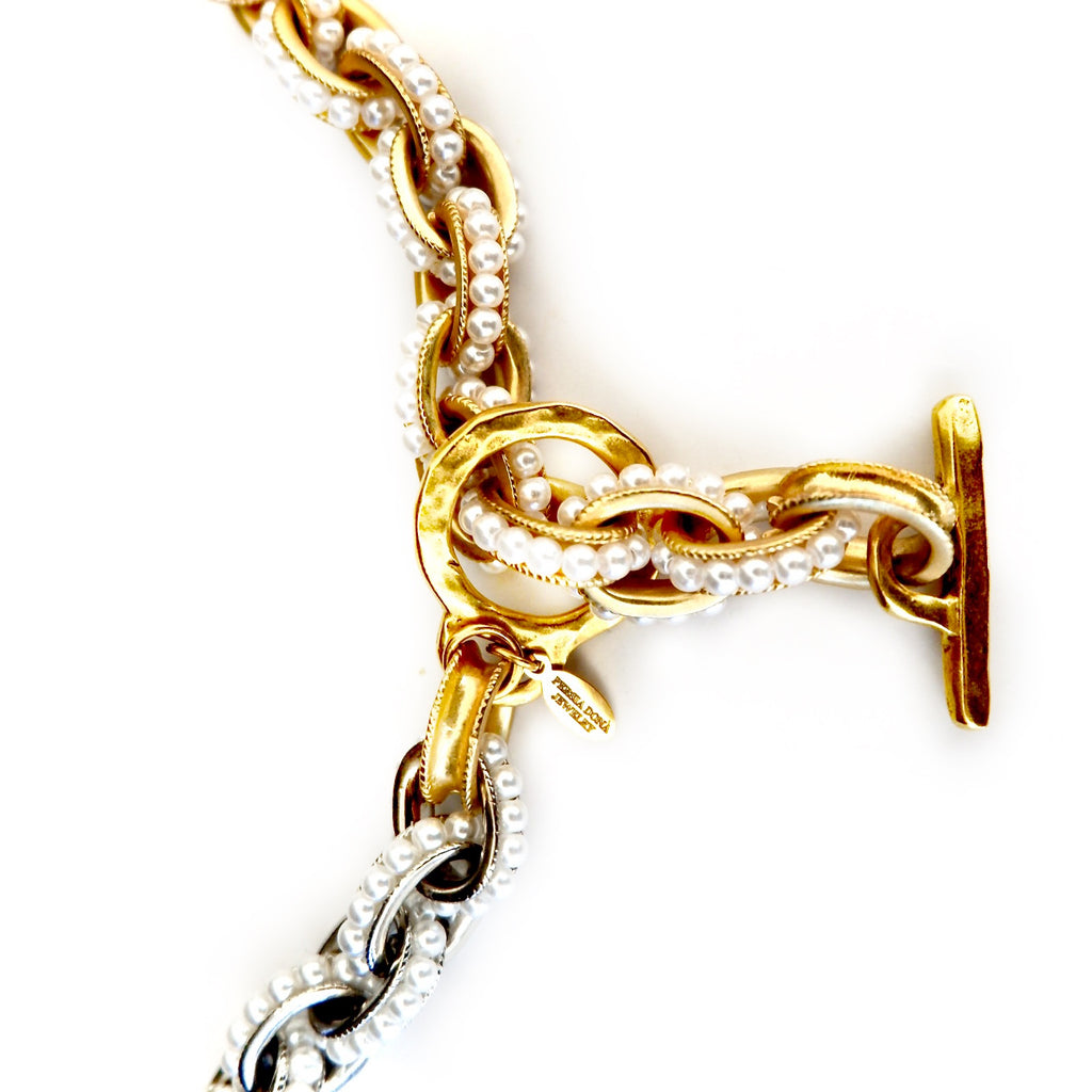 chunky mixed metal and pearls necklace