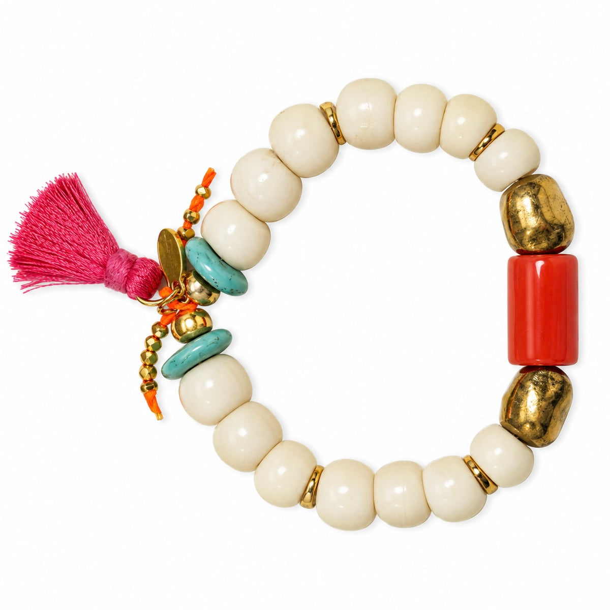 white pebbles and coral bracelet