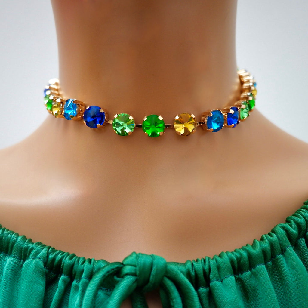 chunky rainbow crystal choker necklace