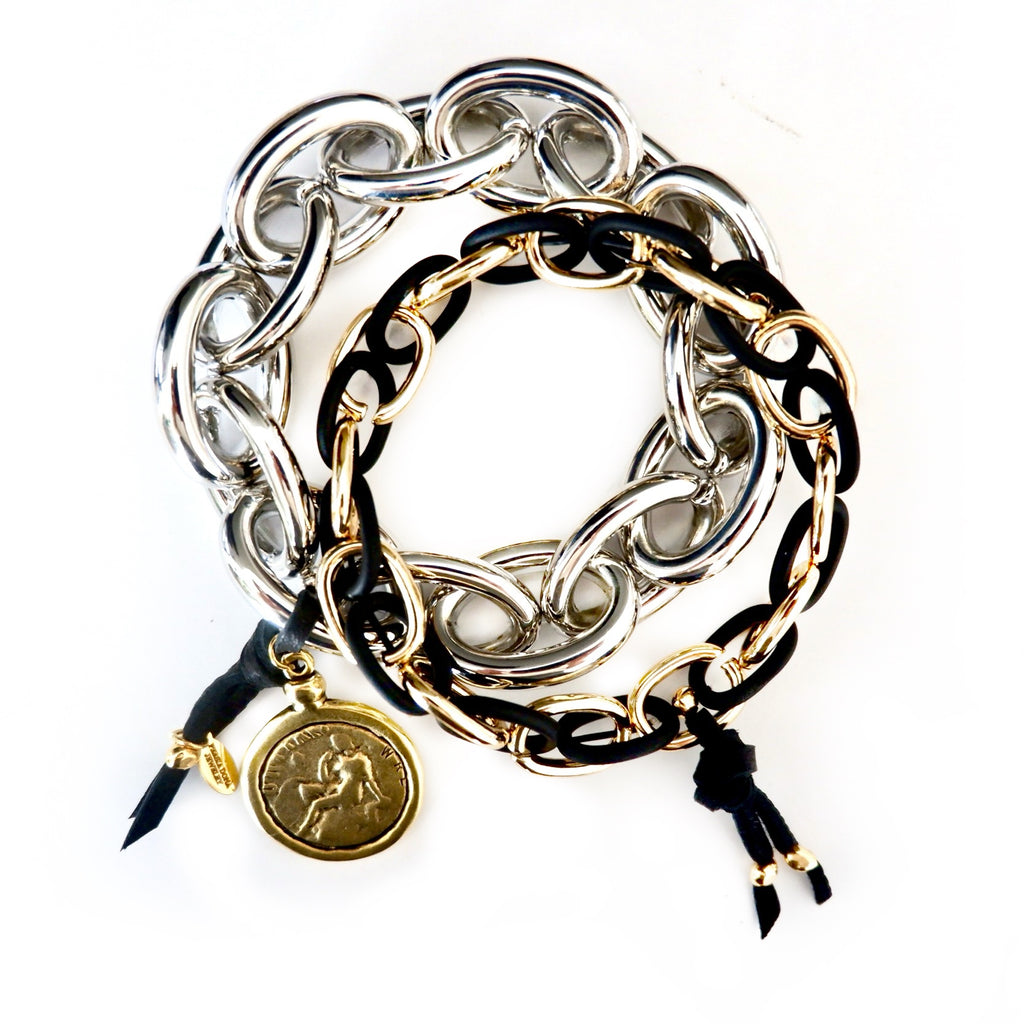 vintage coin and metal chain bangle