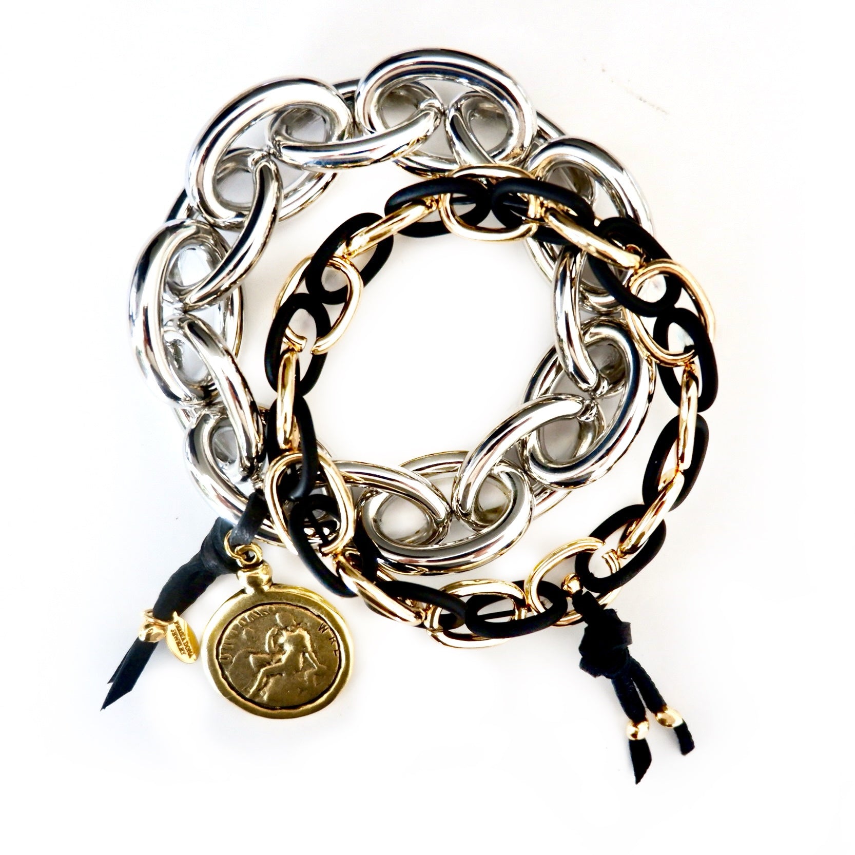 vintage coin and metal chain bangle