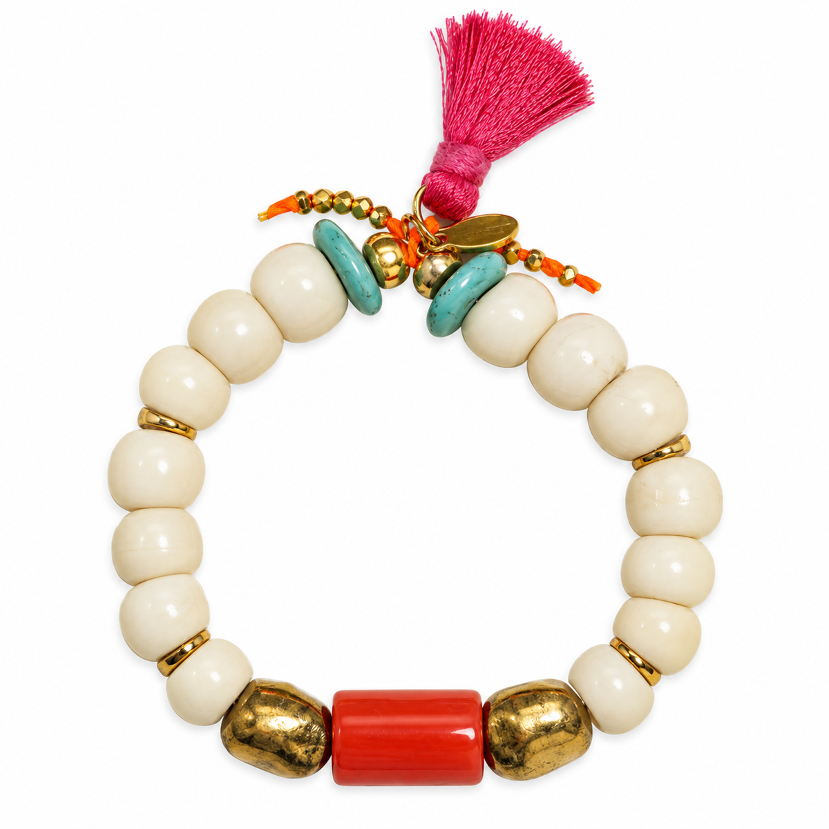 white pebbles and coral bracelet