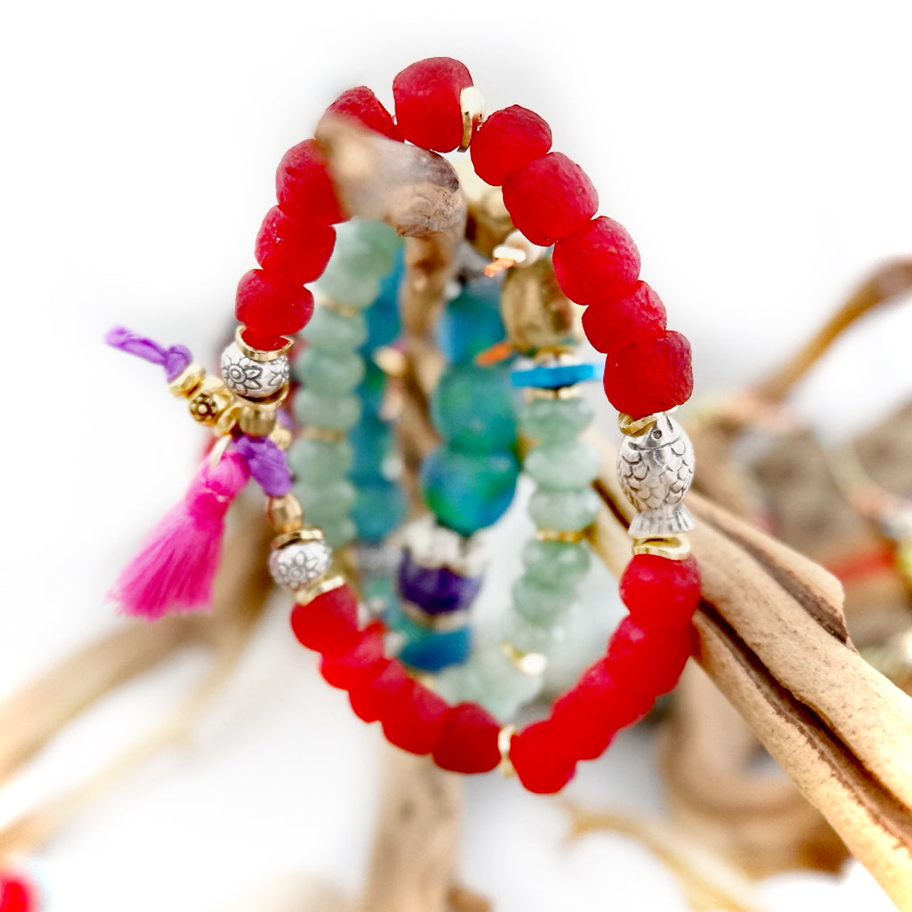 aqua glass pebbles bracelet