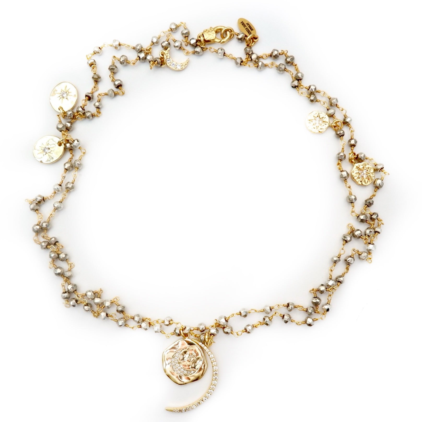 my sparkly pyrite moon necklace